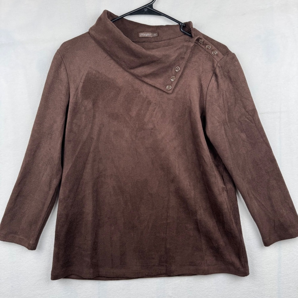 J.McLaughlin Brown‎ Mock Neck Faux Suede Long Sleeve Top - Women's Small